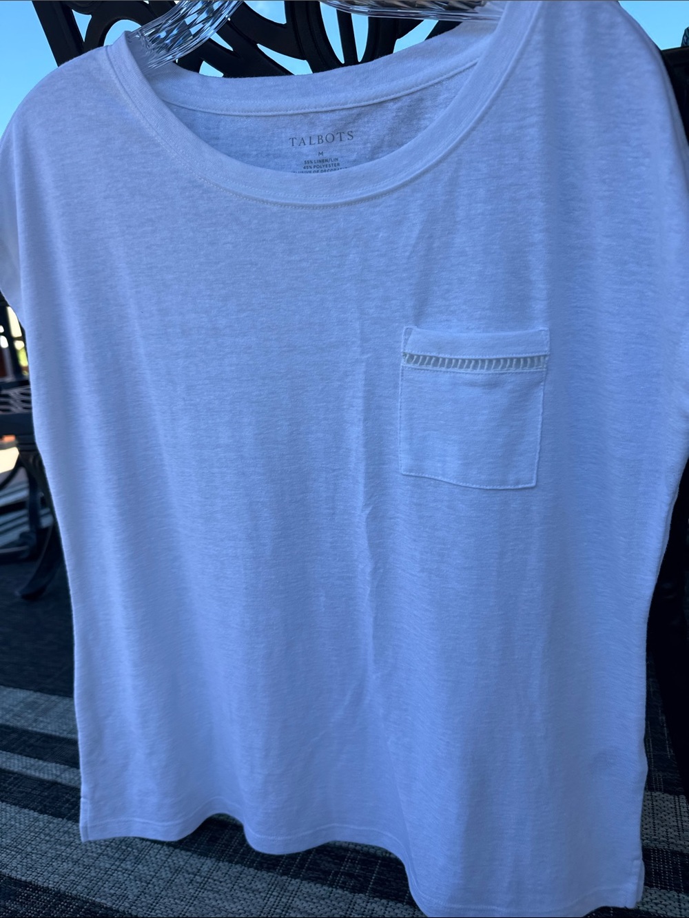 Talbots White Short-Sleeve Pocket Crewneck Tee